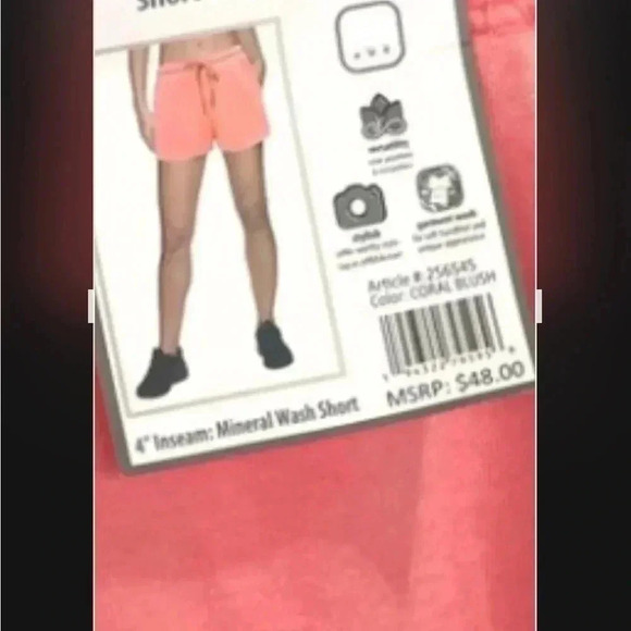 RBX Mineral Wash French Terry Shorts,elastic drawstring waist,hip pockets,Coral - Picture 7 of 7
